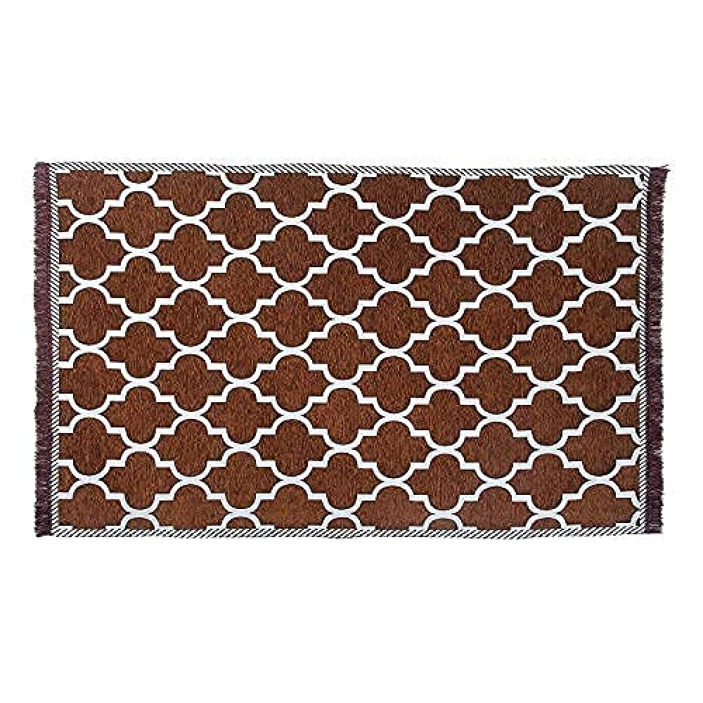 RADECOR Geometric Design Sleek and Spacious Rectangular Chenille Carpet with Binding | Area Rug | Durries for Living Room, Bedroom |5X7 Feet (210 Cmx152 Cm) Coffee