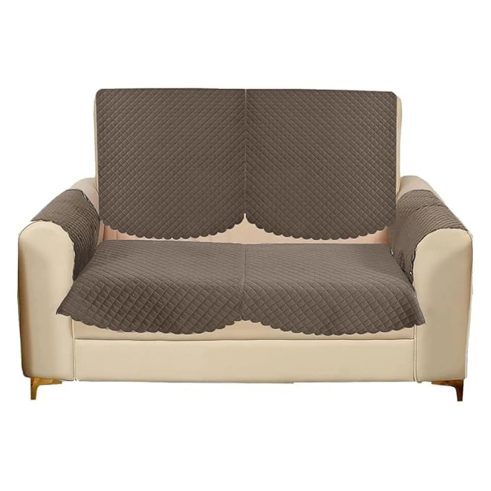 RADECOR ATICUE Solid Color Quilted Sofa Cover Set, Coffee, 2 Seater