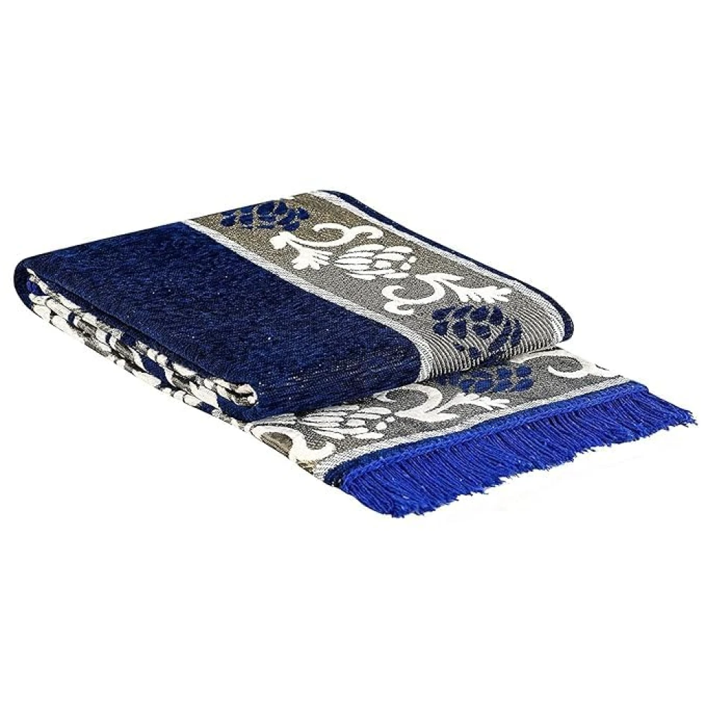 RADECOR Floral Design Rectangular Chenille Carpet, Navy Blue, 5X7 Feet