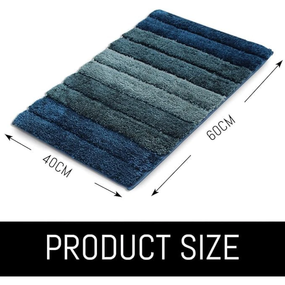 RADECOR Classic Stripe Water Absorbing Bathmat for Floor, Anti Slip Microfiber Bath Rugs 40x60 Cms - Dark Blue