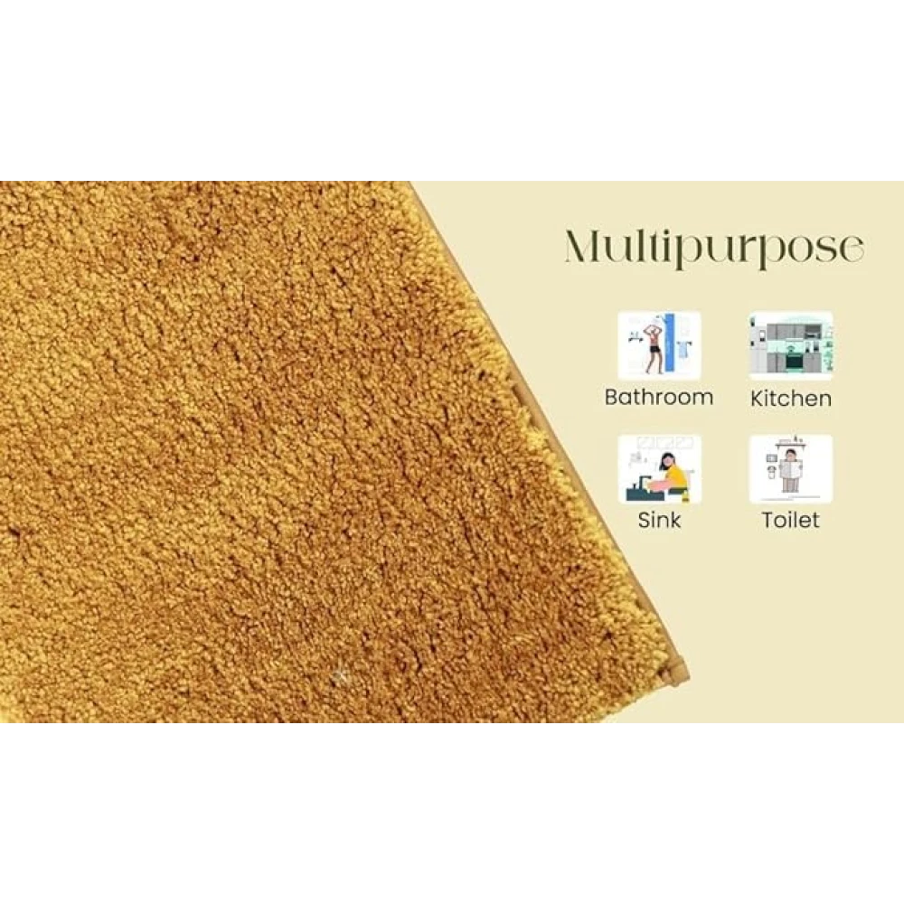RADECOR Classic Stripe Water Absorbing Bathmat for Floor, Anti Slip Microfiber Bath Rugs 40x60 Cms - Gold