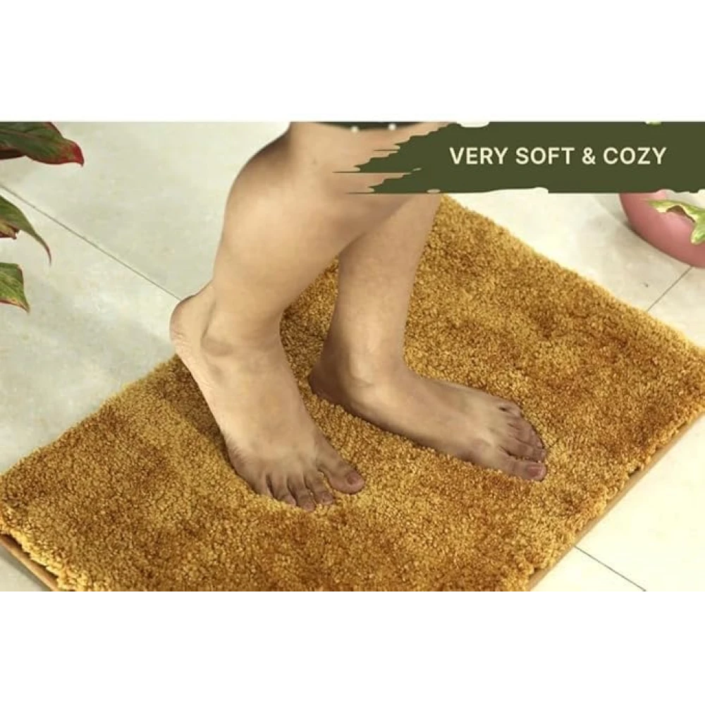RADECOR Classic Stripe Water Absorbing Bathmat for Floor, Anti Slip Microfiber Bath Rugs 40x60 Cms - Gold