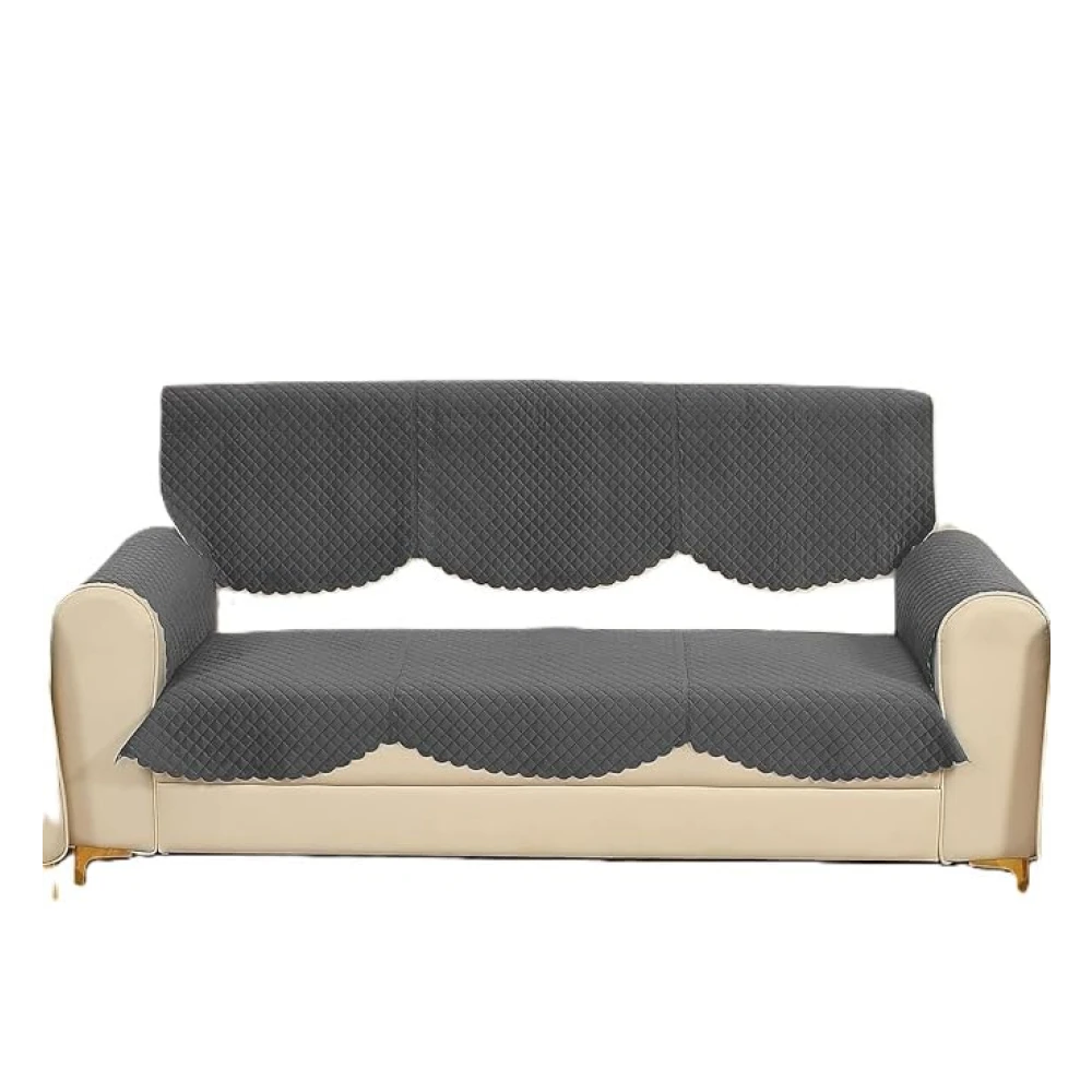 RADECOR ATICUE Solid Color Premium Quilted Sofa Cover Set Sofa Slip Covers/Velvet Sofa Panel (Dark Grey, 1 Seater)
