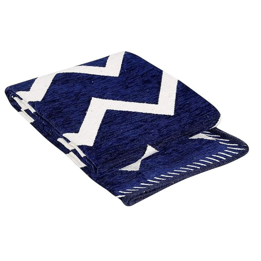 RADECOR Zig Zag Design Sleek and Spacious Rectangular Chenille Carpet with Binding | Area Rug | Durries for Living Room, Bedroom | 5X7 Feet (210 Cmx152 Cm) Navy Blue