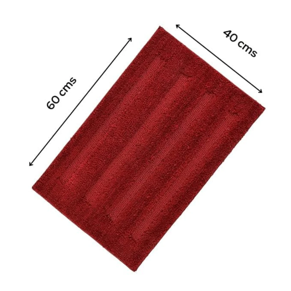 RADECOR Classic Stripe Water Absorbing Bathmat for Floor, Anti Slip Microfiber Bath Rugs 40x60 Cms - Maroon