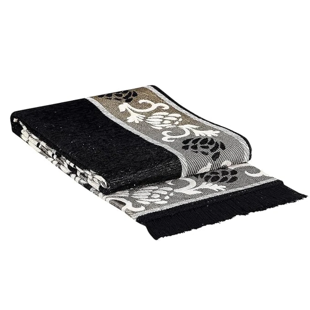 RADECOR Floral Design Sleek and Spacious Rectangular Chenille Carpet with Binding | Area Rug | Durries for Living Room, Bedroom |5X7 Feet (210 Cmx152 Cm) Black