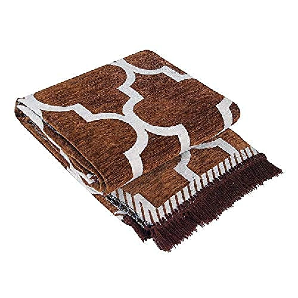 RADECOR Geometric Design Sleek and Spacious Rectangular Chenille Carpet with Binding | Area Rug | Durries for Living Room, Bedroom |5X7 Feet (210 Cmx152 Cm) Coffee