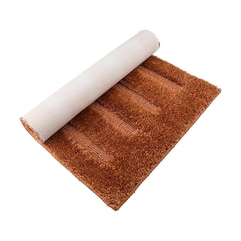 RADECOR Classic Stripe Water Absorbing Bathmat for Floor, Anti Slip Microfiber Bath Rugs 40x60 Cms - Light Brown