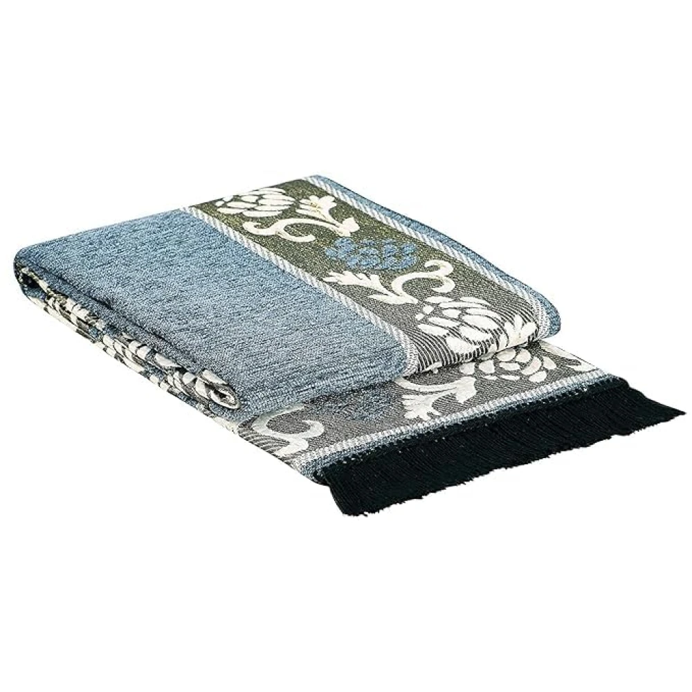 RADECOR Floral Design Rectangular Chenille Carpet, Grey, 5X7 Feet
