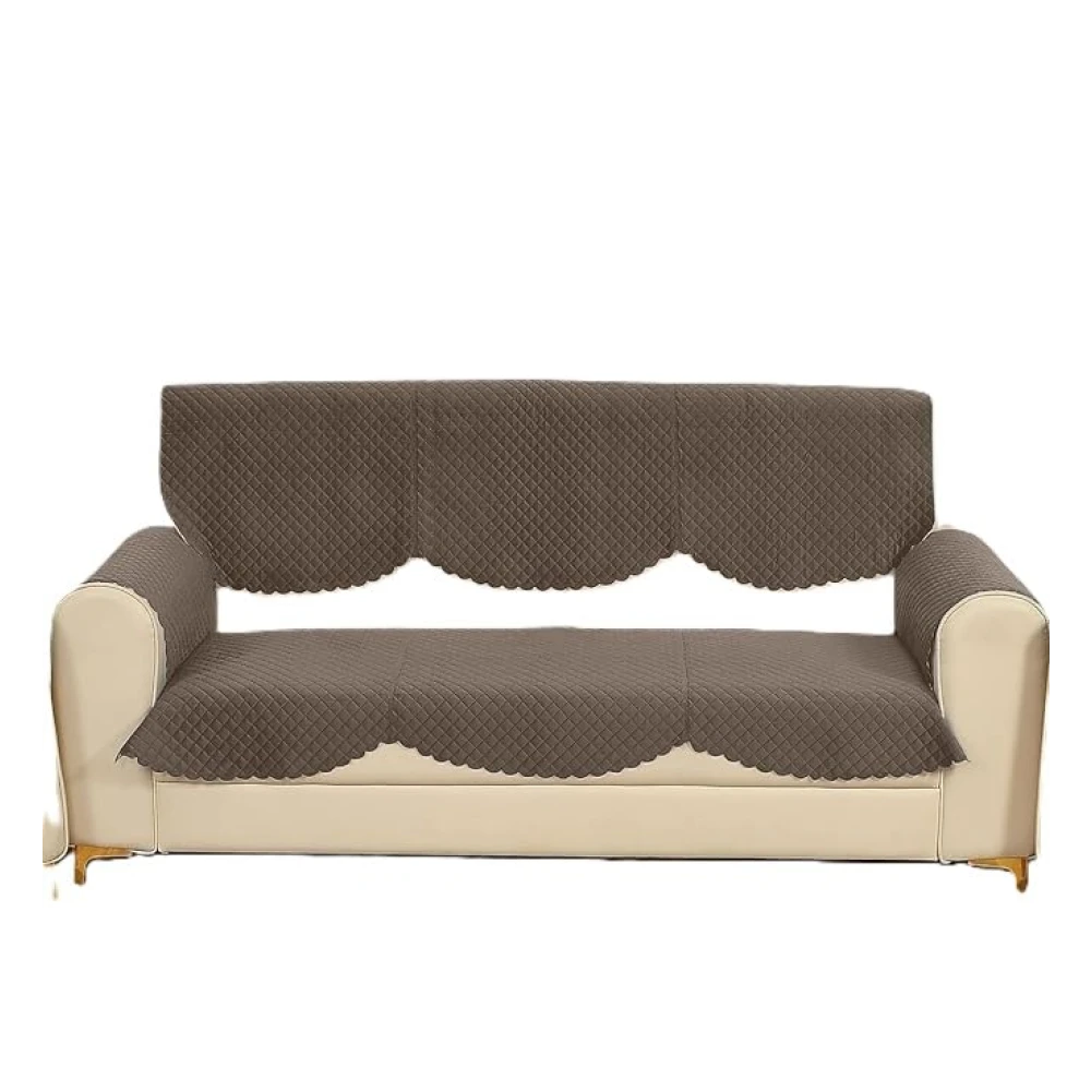 RADECOR ATICUE Solid Color Premium Quilted Sofa Cover Set Sofa Slip Covers/Velvet Sofa Panel (Mouse, 2 Seater)