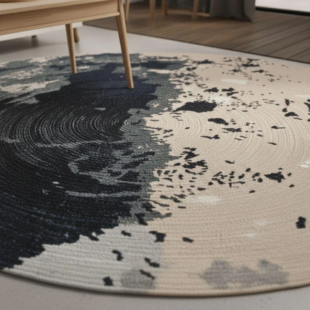 RADECOR Eclipse Motion Round Area Rug for Living Room | Modern Abstract Pattern Carpet for Home Décor | Soft Floor Rug for Bedroom, Dining & Lounge Areas