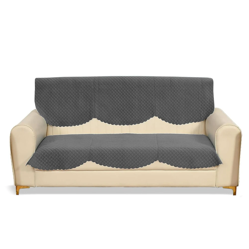 RADECOR ATICUE Solid Color Premium Quilted Sofa Cover Set Sofa Slip Covers/Velvet Sofa Panel (Dark Grey, 3 Seater)