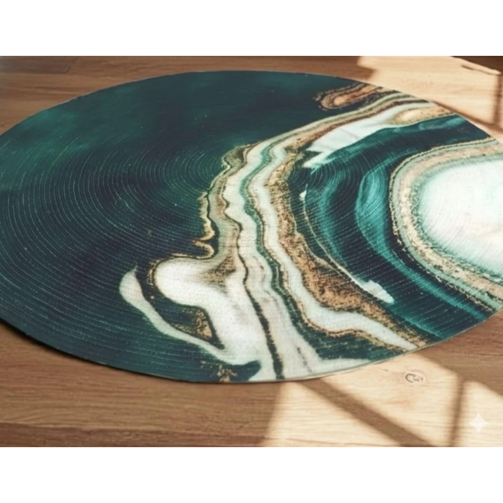 RADECOR Ocean Vein Luxury Round Carpet | Modern Abstract Marble Design Round Rug for Living Room, Bedroom & Home Décor | Premium Decorative Floor Carpet