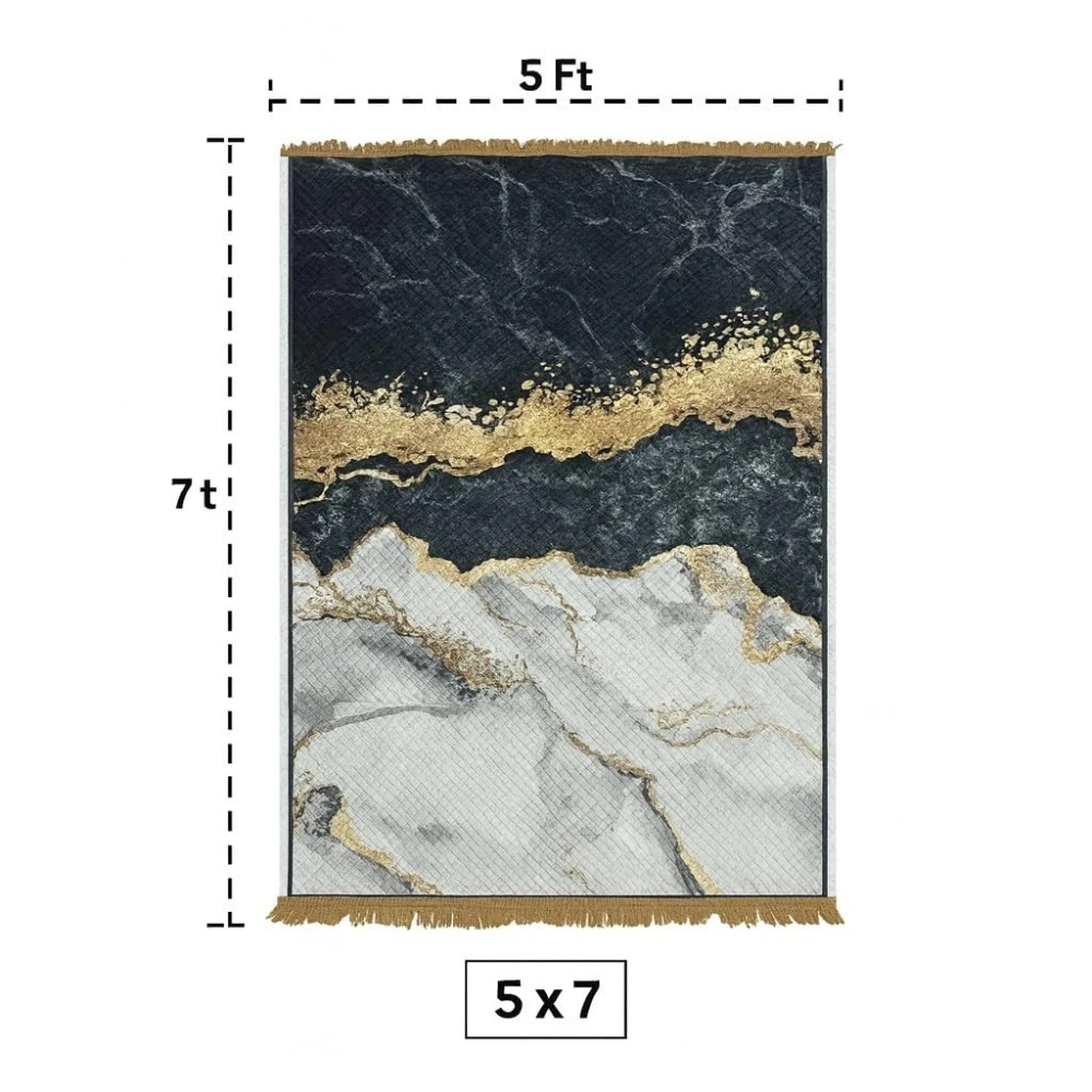 RADECOR Black-White Marble Printed Carpet | Modern Abstract Stone Design Polyester Area Rug | Elegant Decorative Floor Carpet for Living Room & Bedroom