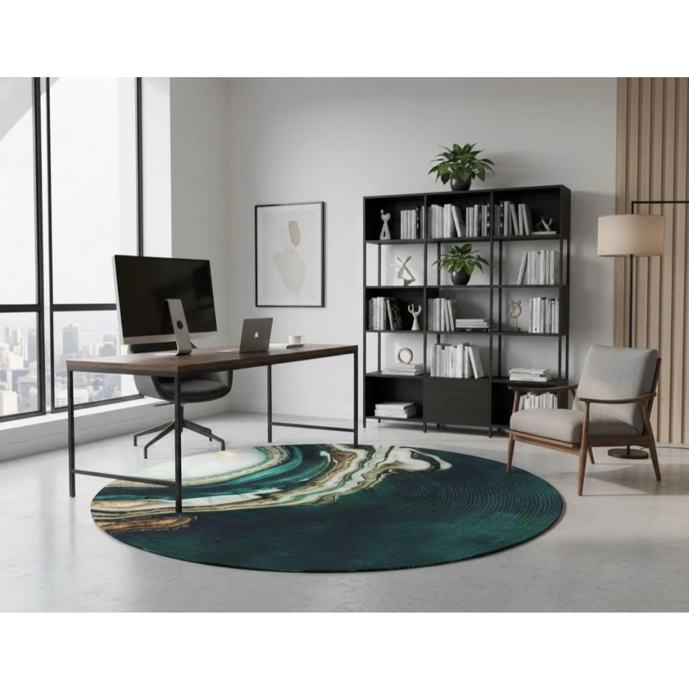 RADECOR Ocean Vein Luxury Round Carpet | Modern Abstract Marble Design Round Rug for Living Room, Bedroom & Home Décor | Premium Decorative Floor Carpet
