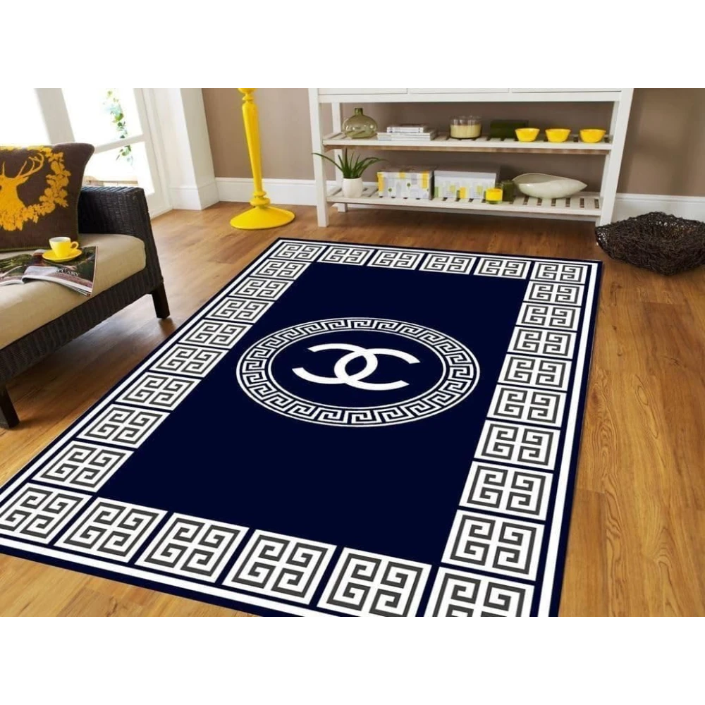 RADECOR Premium Velvet Design Chenille Carpet for Living Room | Soft Luxury Area Rug | Anti-Skid, Durable & Easy to Clean | Modern Designer Carpet for Home Décor/Blue