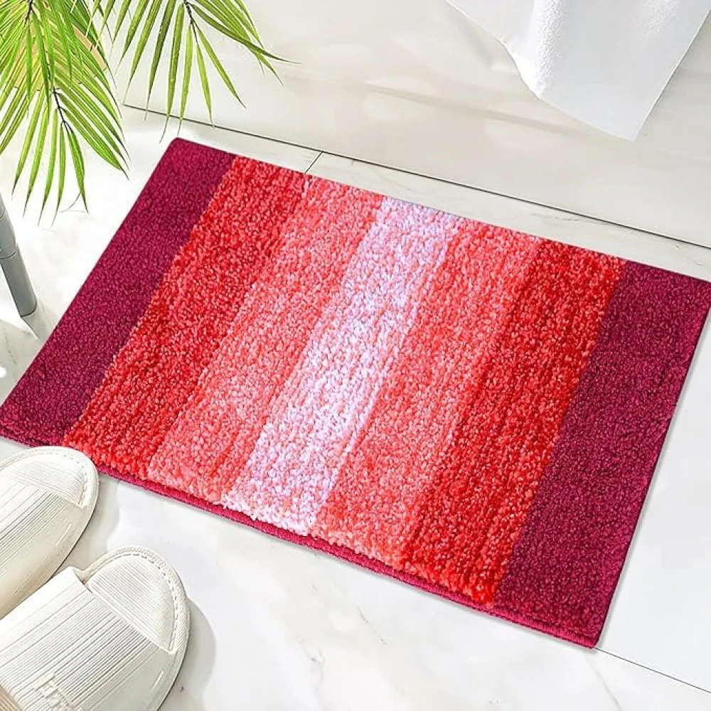RADECOR Classic Stripe Water Absorbing Bathmat for Floor, Anti Slip Microfiber Bath Rugs 40x60 Cms - Red