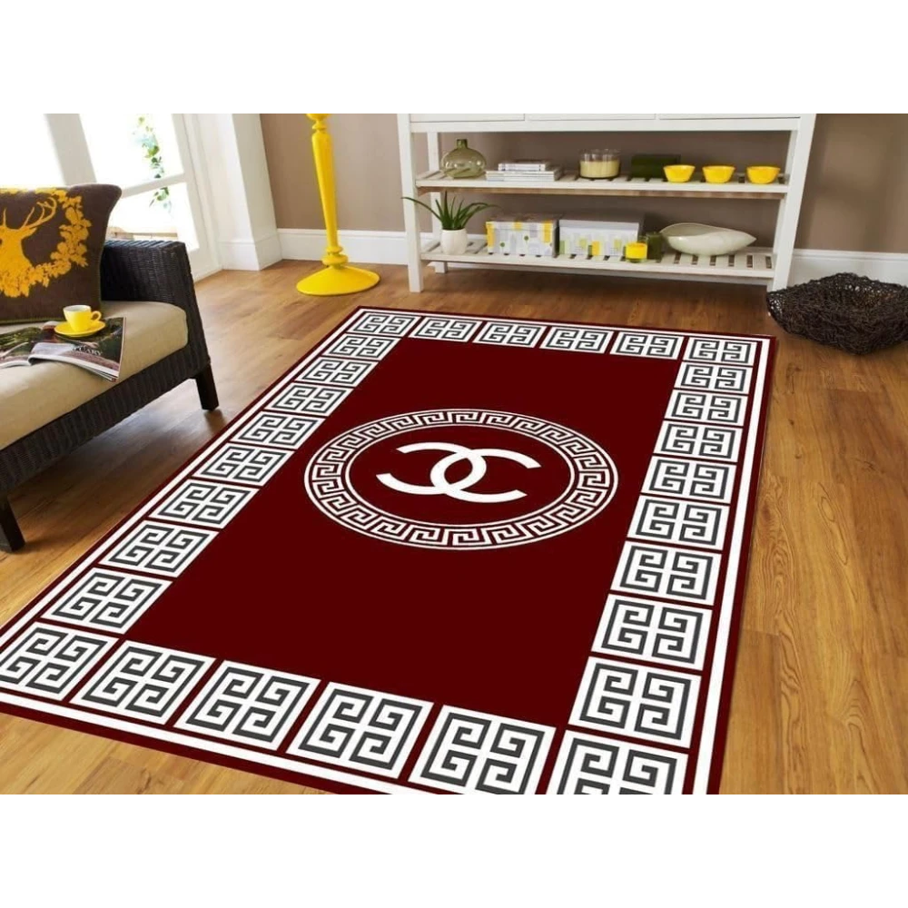 RADECOR Premium Velvet Design Chenille Carpet for Living Room | Soft Luxury Area Rug | Anti-Skid, Durable & Easy to Clean | Modern Designer Carpet for Home Décor/Maroon