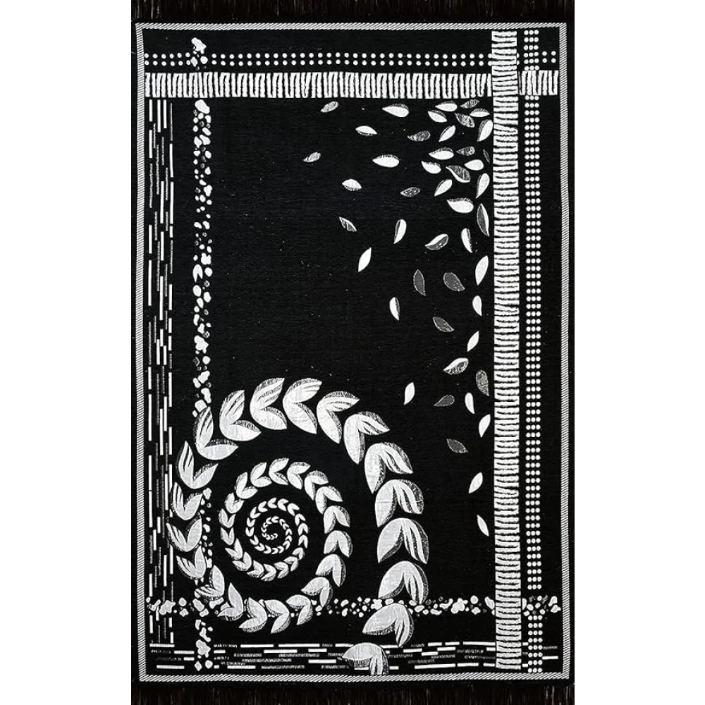 RADECOR Spiral Design Sleek Chenille Living Room Carpet | Soft & Spacious Rectangular Area Rug | Anti-Skid, Durable & Easy to Clean | Modern Printed Carpet for Home Décor/Black