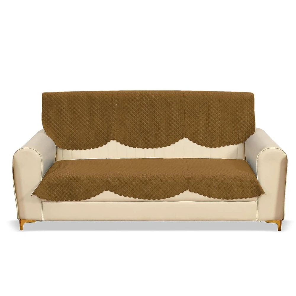 RADECOR ATICUE Solid Color Premium Quilted Sofa Cover Set Sofa Slip Covers/Velvet Sofa Panel (Gold, 3 Seater)