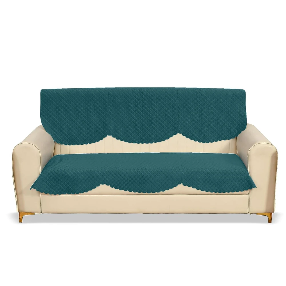 RADECOR ATICUE Solid Color Premium Quilted Sofa Cover Set Sofa Slip Covers/Velvet Sofa Panel (Teal Green, 3 Seater)