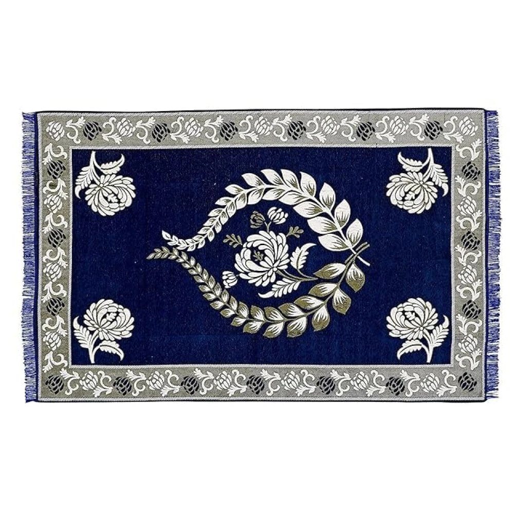 RADECOR Floral Design Rectangular Chenille Carpet, Navy Blue, 5X7 Feet
