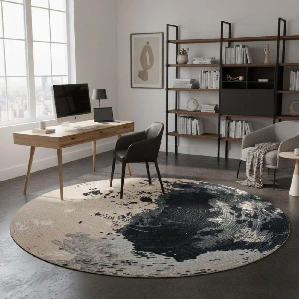 RADECOR Eclipse Motion Round Area Rug for Living Room | Modern Abstract Pattern Carpet for Home Décor | Soft Floor Rug for Bedroom, Dining & Lounge Areas