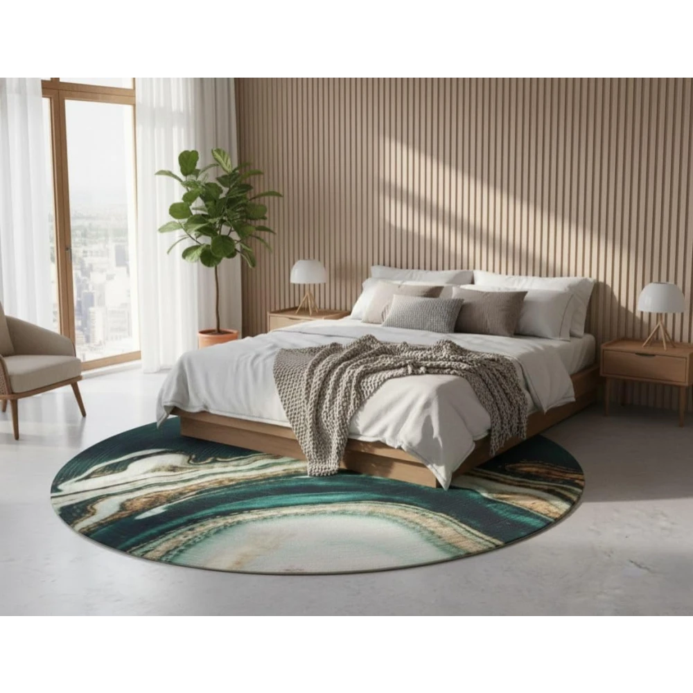 RADECOR Ocean Vein Luxury Round Carpet | Modern Abstract Marble Design Round Rug for Living Room, Bedroom & Home Décor | Premium Decorative Floor Carpet