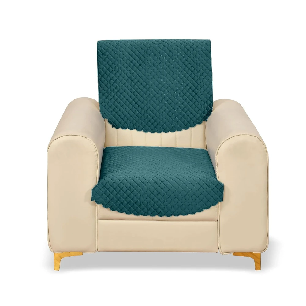 RADECOR ATICUE Solid Color Premium Quilted Sofa Cover Set Sofa Slip Covers/Velvet Sofa Panel (Teal Green, 1 Seater)