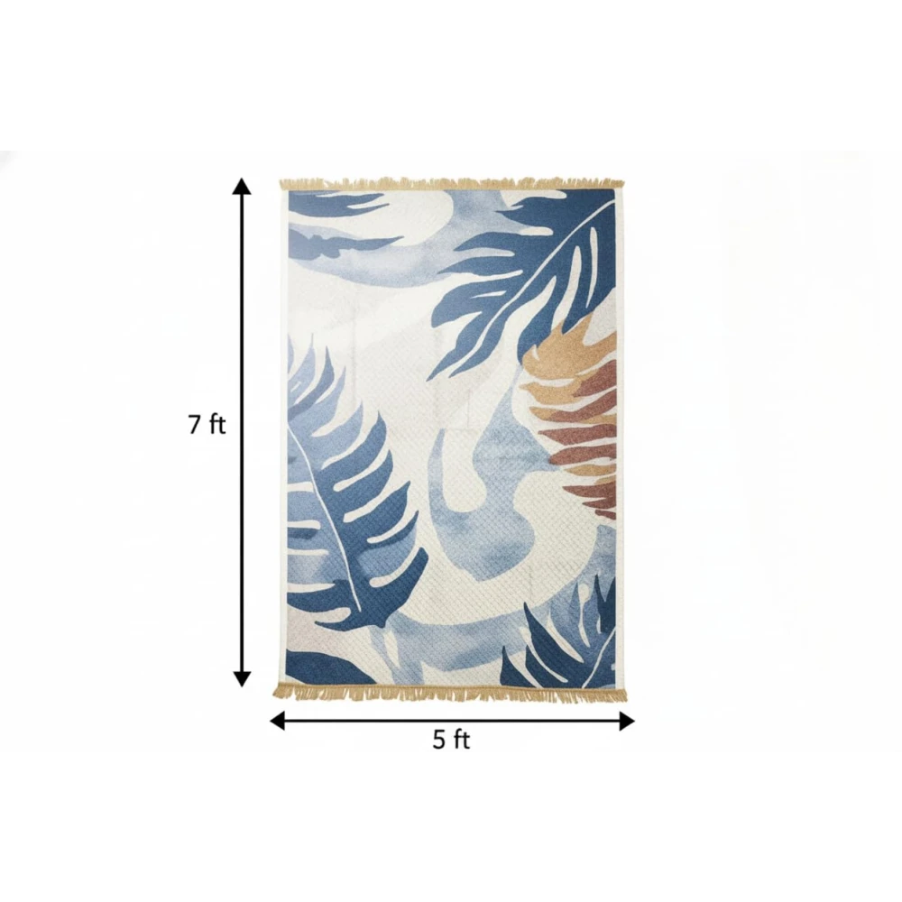 RADECOR Leaf Designer Printed Carpet | Modern Botanical Polyester Area Rug | Decorative Floor Carpet for Living Room & Bedroom