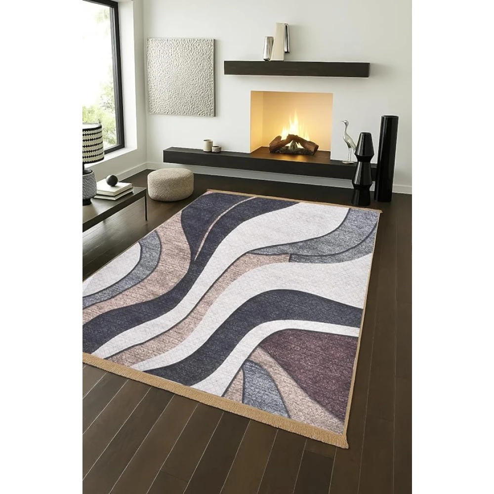 RADECOR Midnight Wave Polyester Carpet | Modern Abstract Wave Design Area Rug | Soft Low-Pile Floor Carpet for Living Room, Bedroom & Office | Non-Washable