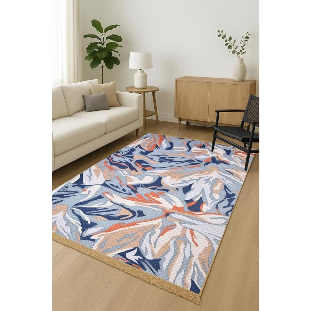 RADECOR Tropical Drift Designer Carpet for Living Room & Bedroom | Modern Abstract Leaf Pattern Area Rug | Soft & Durable