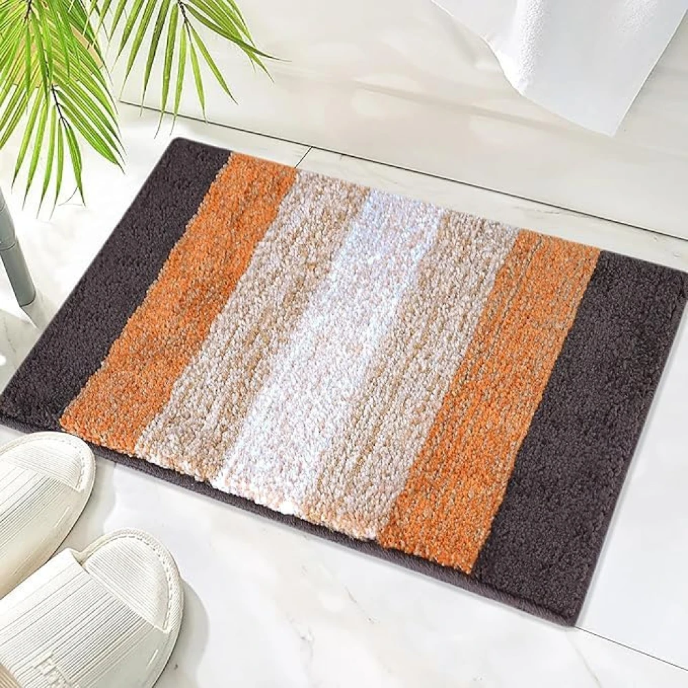 RADECOR Classic Stripe Water Absorbing Bathmat for Floor, Anti Slip Microfiber Bath Rugs 40x60 Cms - Nude