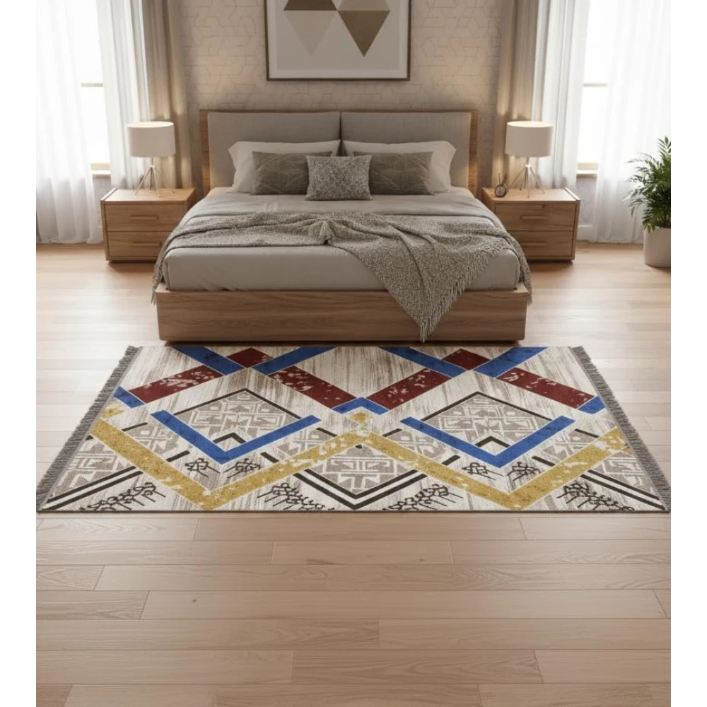 RADECOR Geometric Tribal Printed Carpet | Modern Ethnic Design Polyester Area Rug | Decorative Floor Carpet for Living Room, Bedroom & Study