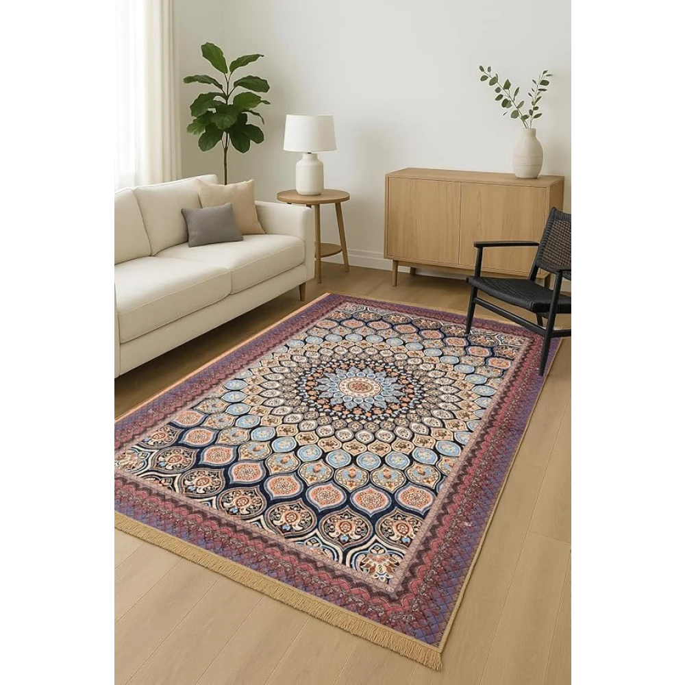 RADECOR Rang Mahal Polyester Carpet | Traditional Ethnic Pattern Area Rug | Premium Floor Carpet for Living Room, Bedroom & Hall