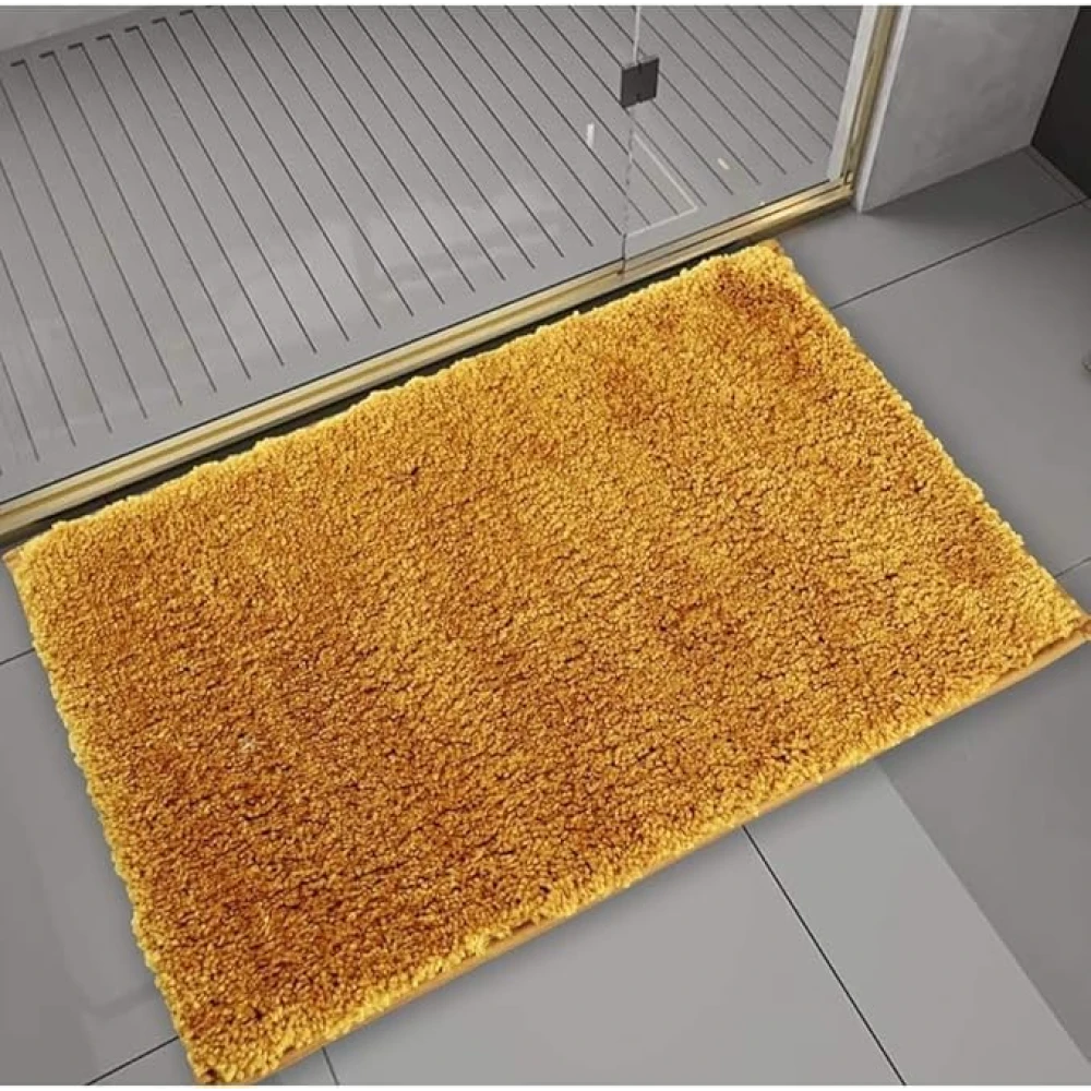 RADECOR Classic Stripe Water Absorbing Bathmat for Floor, Anti Slip Microfiber Bath Rugs 40x60 Cms - Gold