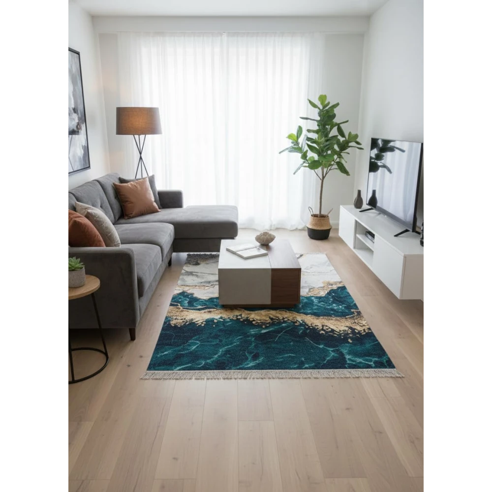 RADECOR Marble Abstract Printed Carpet | Modern Luxury Polyester Area Rug | Decorative Floor Carpet for Living Room & Bedroom