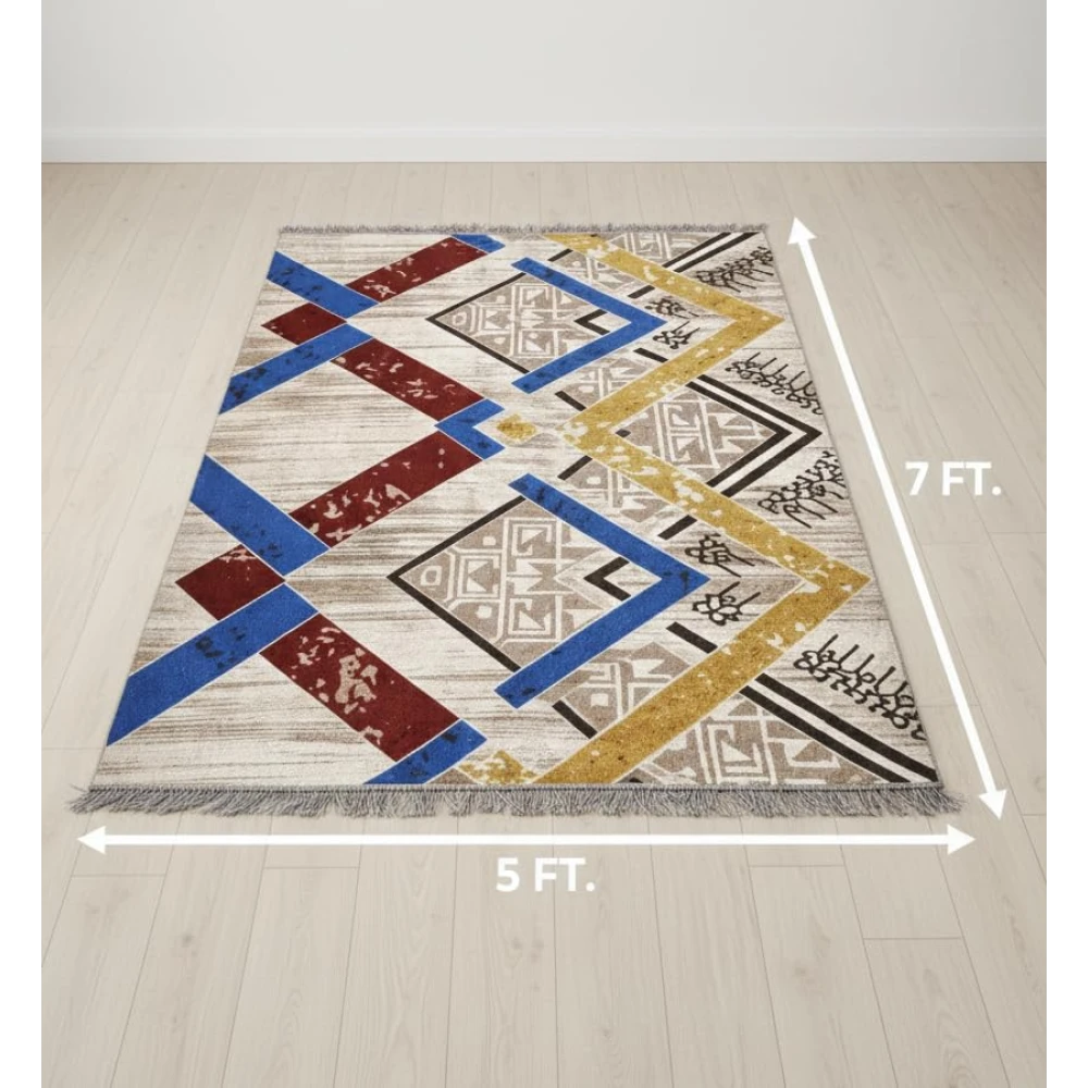 RADECOR Geometric Tribal Printed Carpet | Modern Ethnic Design Polyester Area Rug | Decorative Floor Carpet for Living Room, Bedroom & Study