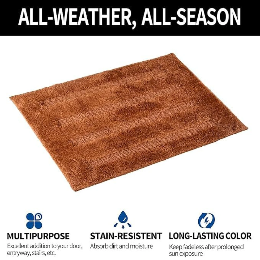 RADECOR Classic Stripe Water Absorbing Bathmat for Floor, Anti Slip Microfiber Bath Rugs 40x60 Cms - Light Brown