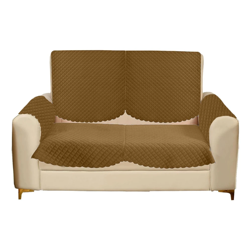 RADECOR ATICUE Solid Color Premium Quilted Sofa Cover Set Sofa Slip Covers/Velvet Sofa Panel (Gold, 2 Seater + Arm Cover)