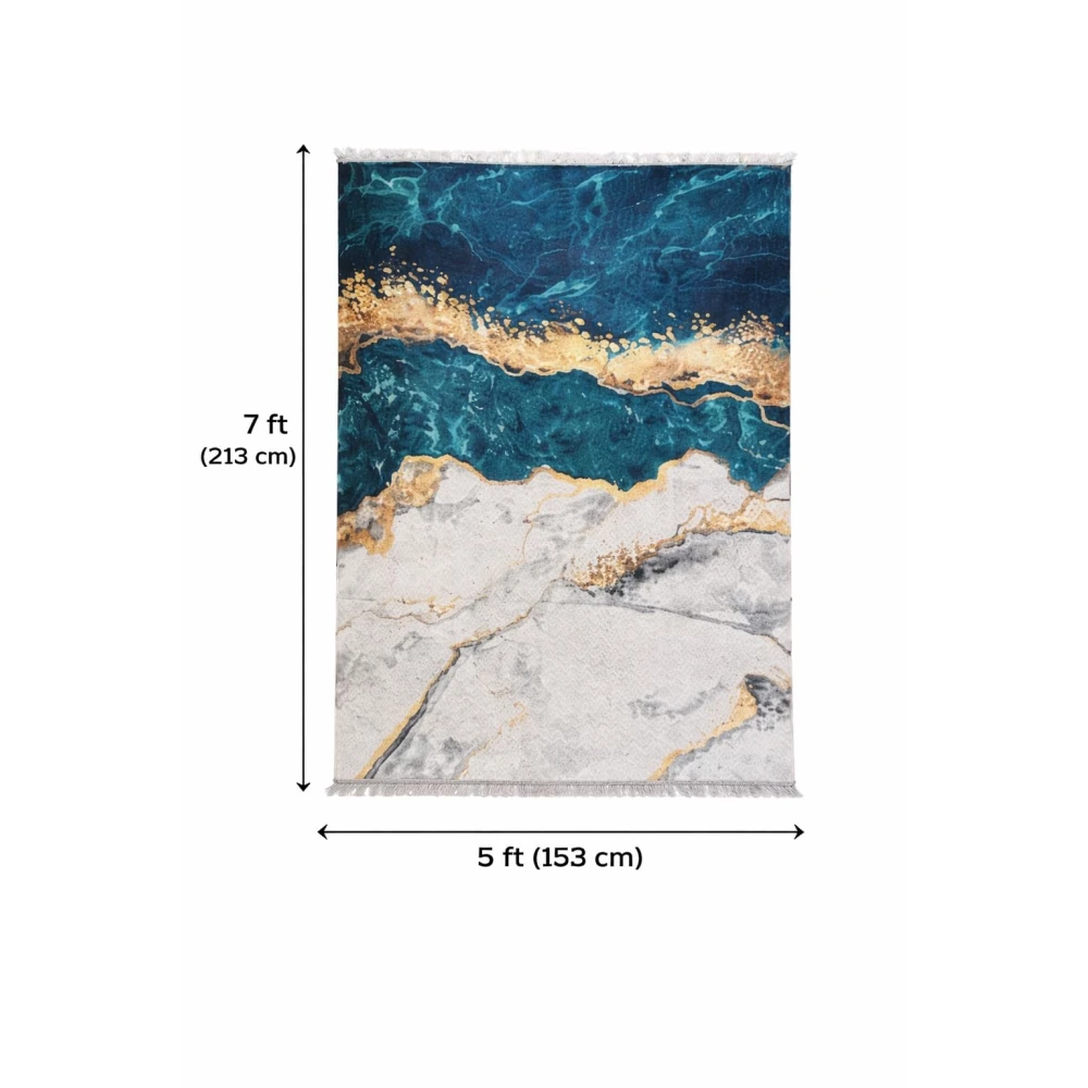 RADECOR Marble Abstract Printed Carpet | Modern Luxury Polyester Area Rug | Decorative Floor Carpet for Living Room & Bedroom