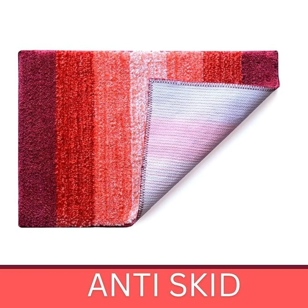 RADECOR Classic Stripe Water Absorbing Bathmat for Floor, Anti Slip Microfiber Bath Rugs 40x60 Cms - Red