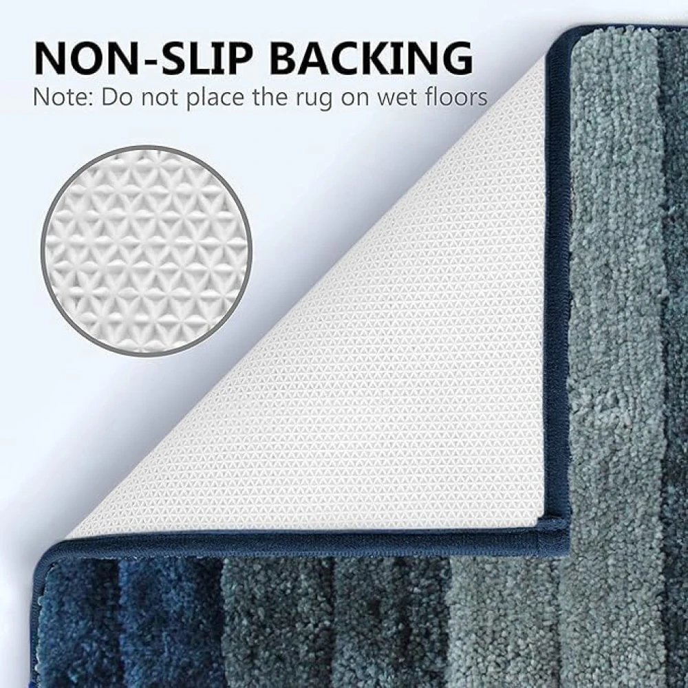 RADECOR Classic Stripe Water Absorbing Bathmat for Floor, Anti Slip Microfiber Bath Rugs 40x60 Cms - Dark Blue