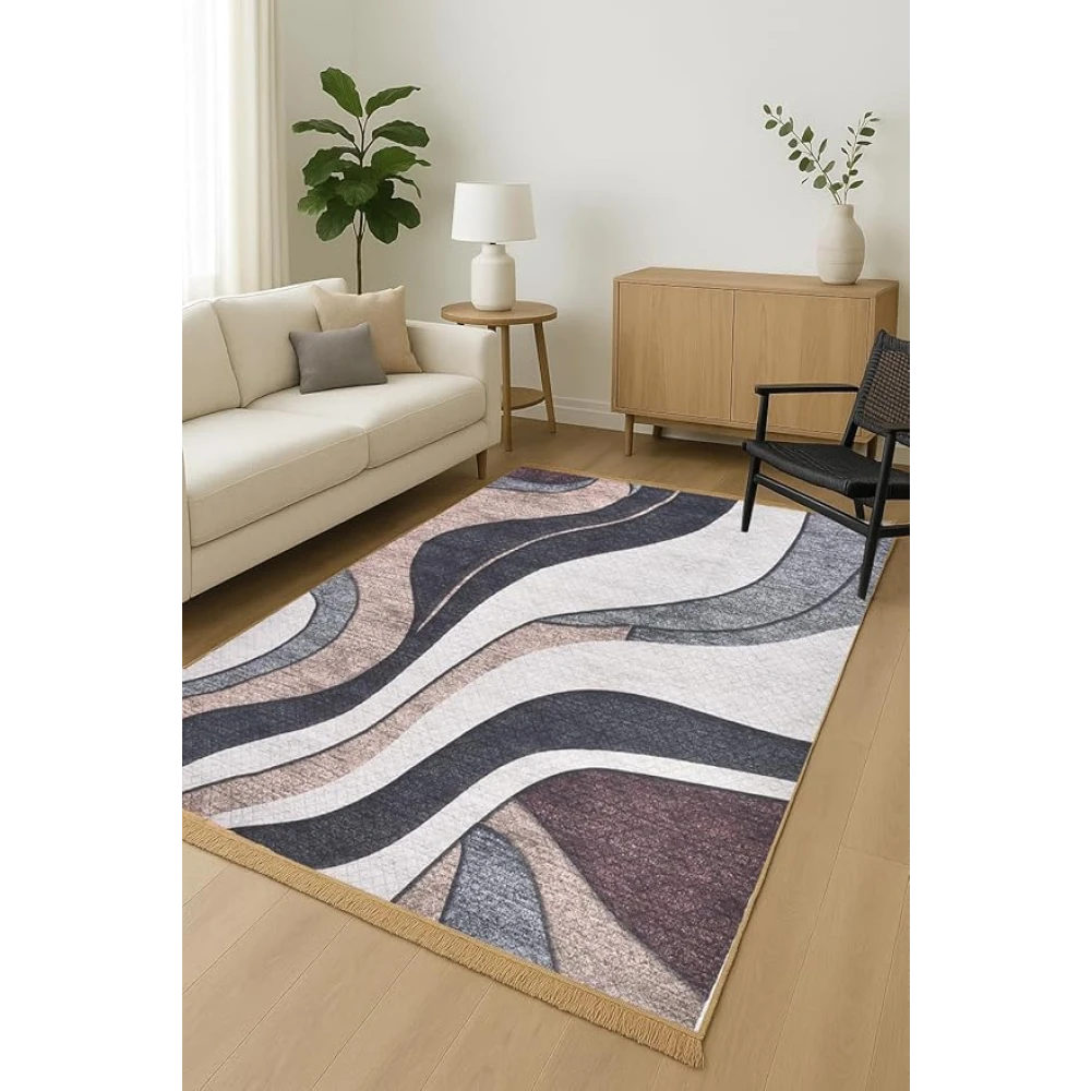 RADECOR Midnight Wave Polyester Carpet | Modern Abstract Wave Design Area Rug | Soft Low-Pile Floor Carpet for Living Room, Bedroom & Office | Non-Washable
