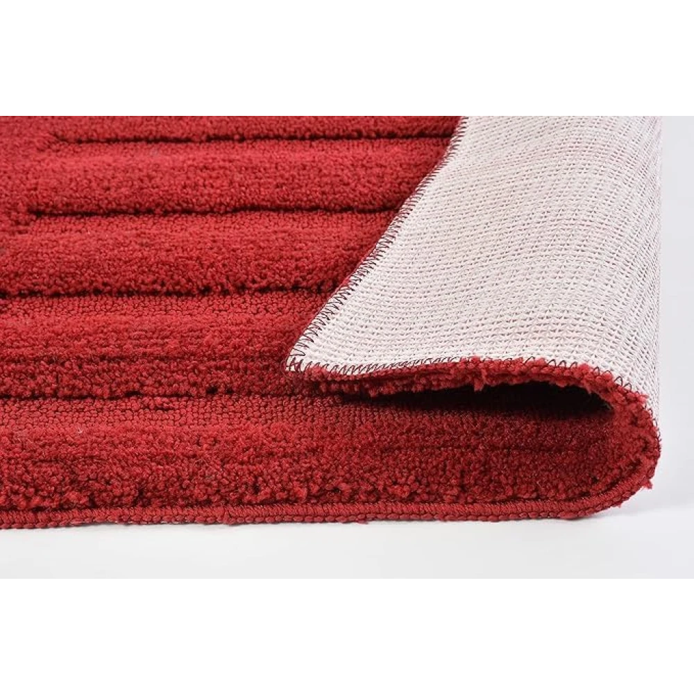 RADECOR Classic Stripe Water Absorbing Bathmat for Floor, Anti Slip Microfiber Bath Rugs 40x60 Cms - Maroon