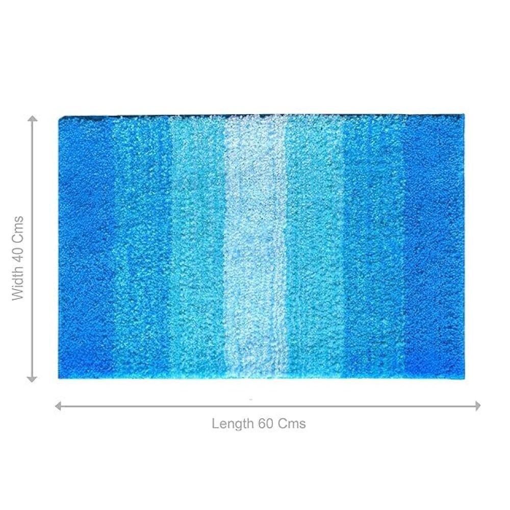 RADECOR Classic Stripe Water Absorbing Bathmat for Floor, Anti Slip Microfiber Bath Rugs 40x60 Cms - Blue