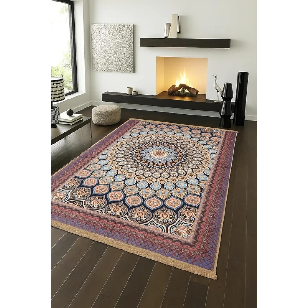 RADECOR Rang Mahal Polyester Carpet | Traditional Ethnic Pattern Area Rug | Premium Floor Carpet for Living Room, Bedroom & Hall