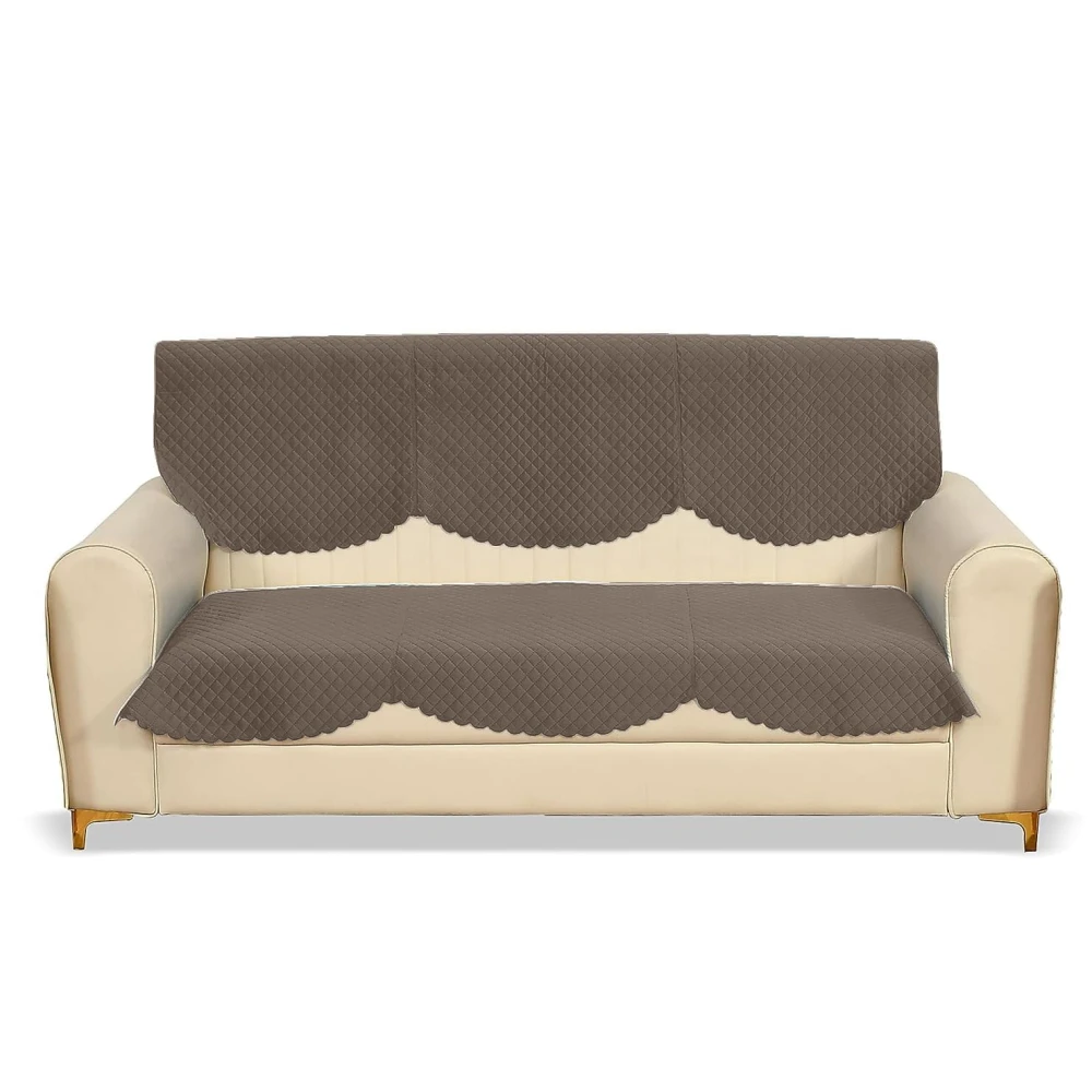 RADECOR ATICUE Solid Color Premium Quilted Sofa Cover Set Sofa Slip Covers/Velvet Sofa Panel (Mouse, 3 Seater)