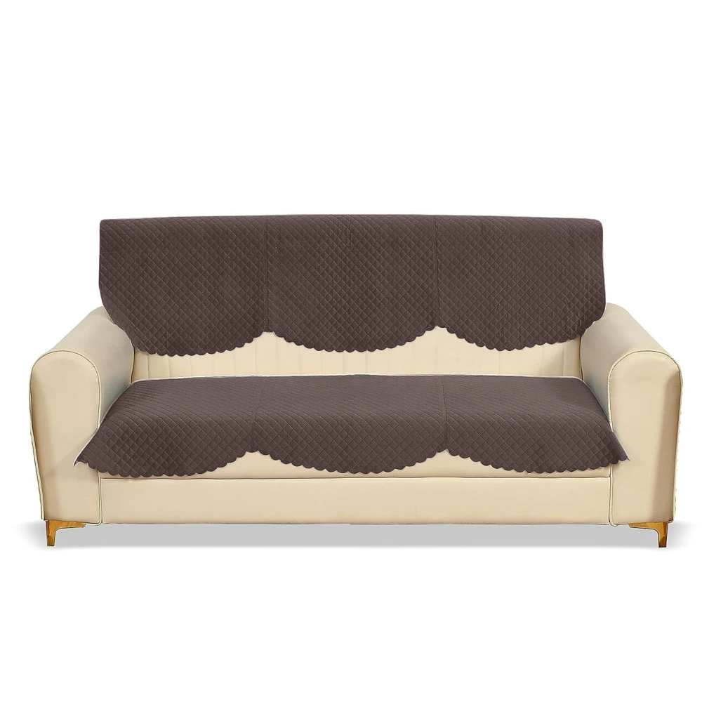 RADECOR ATICUE Solid Color Premium Quilted Sofa Cover Set Sofa Slip Covers/Velvet Sofa Panel (Dark Brown, 3 Seater)