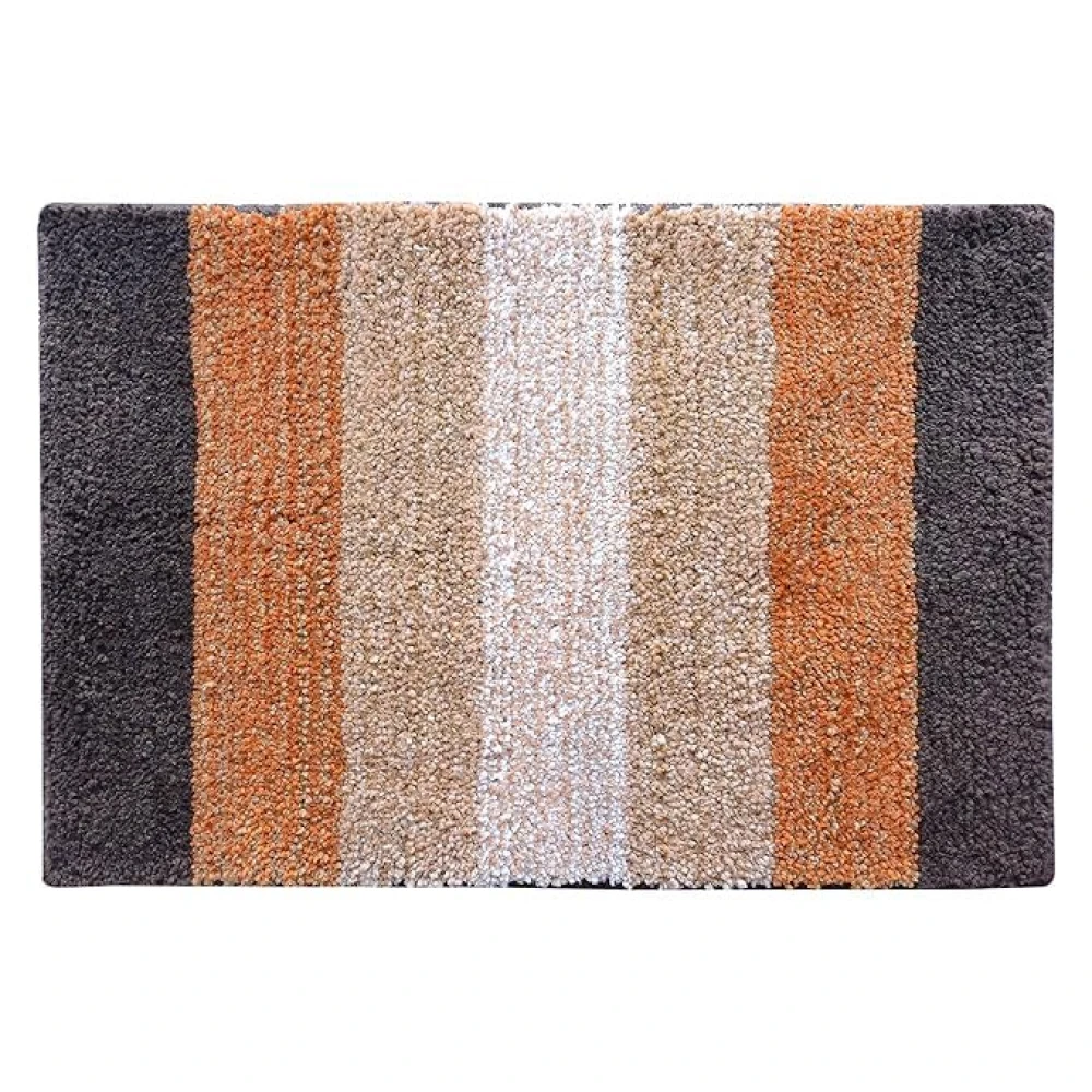 RADECOR Classic Stripe Water Absorbing Bathmat for Floor, Anti Slip Microfiber Bath Rugs 40x60 Cms - Nude